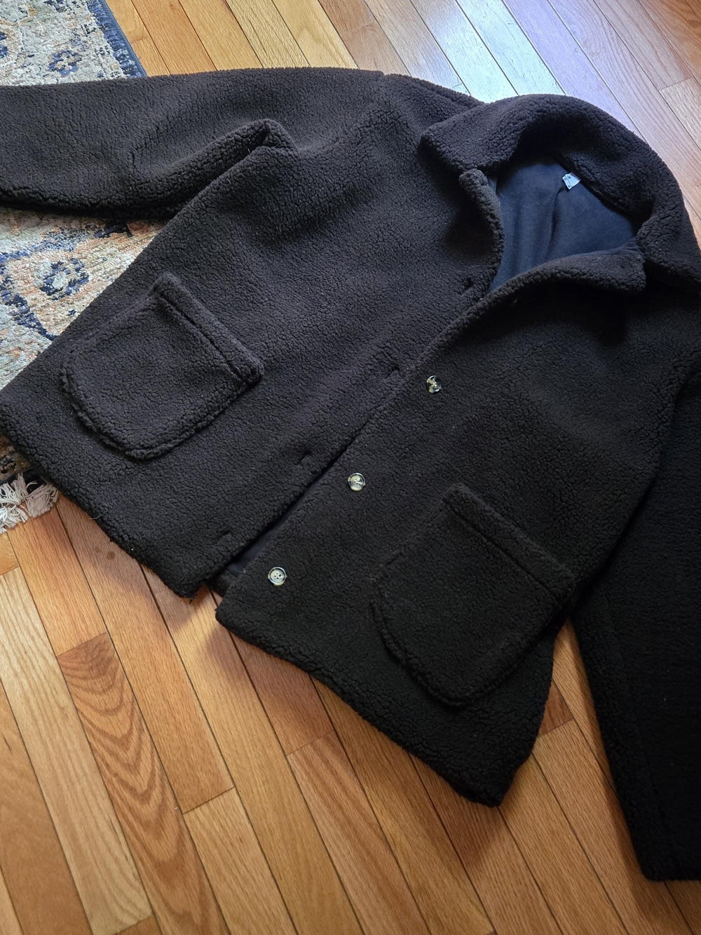 Los Angeles Apparel Dark Brown Sherpa Coat OS - Picture 3 of 5